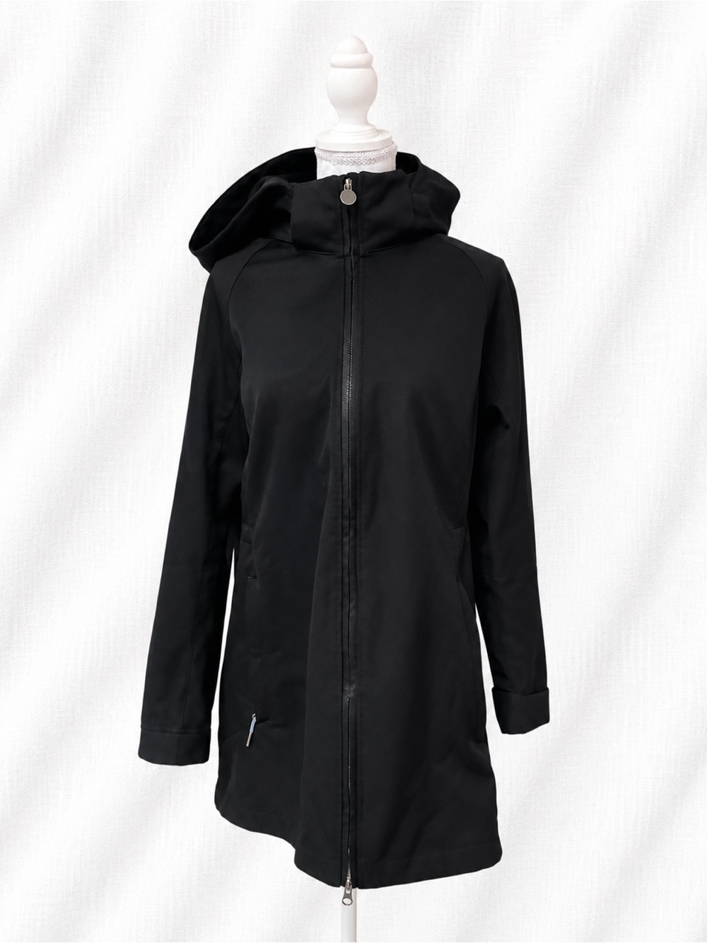 Women's Black Hooded Zip-Front Utility Jacket
